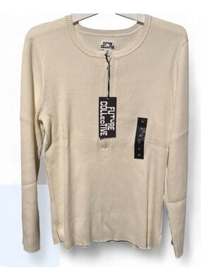 Size 2X Future Collective Cream Ribbed Long-Sleeve Sweater